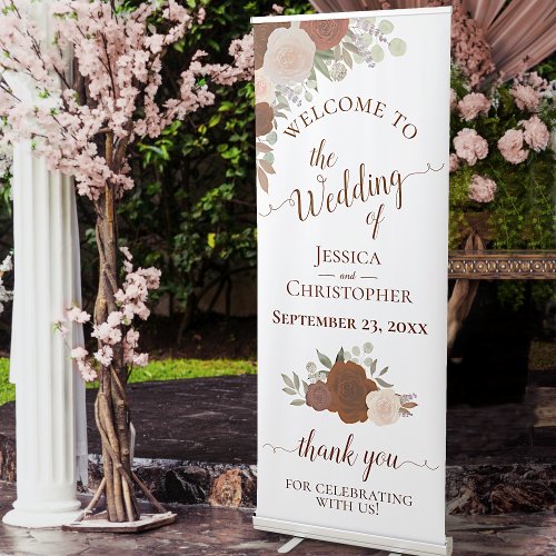Boho Roses Wedding Banner | Rust Orange Welcome Retractable Banner - Image 2