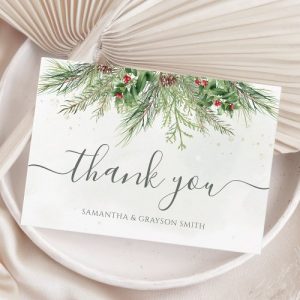 Rustic Winter Berries Wedding Thank You Cards