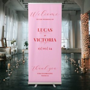 <b>Wedding Banner</b>: Trendy Pink & Red Retractable Banner - Perfect for Your Big Day!